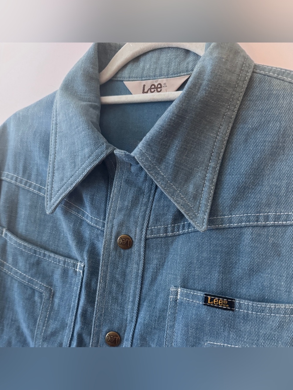 DEADSTOCK 1970 LEE Denim Jean Shirt-Jacket w/Dagger Collar "NOS" + ORIGINAL TAG